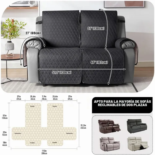Vista 3 de TAOCOCO Funda reclinable 100% impermeable, antideslizante, lavable, con correas elásticas para las piernas, protector de muebles para perros