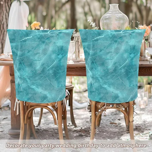 Vista 6 de Juego de 6 fundas decorativas para sillas de comedor con fondo turquesa simple para ceremonia, extraíbles sin brazos
