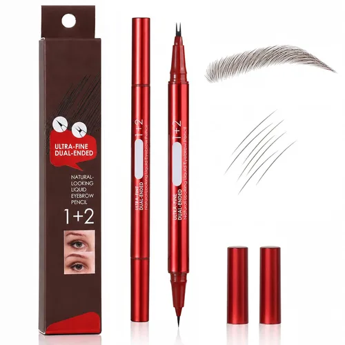 Vista 11 de Lápiz de cejas de imitación de doble extremo, lápiz líquido para cejas con punta de doble cepillo y punta única precisa, maquillaje rápido y fácil