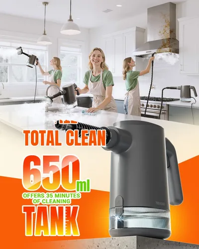 Vista 8 de Limpiador de vapor de mano para el hogar, limpiador de vapor presurizado instantáneo de calor de 15 segundos, tanque ligero de 22.1 onzas líquidas