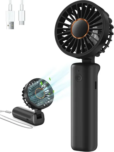 Vista 8 de Ventilador de mano portátil, mini ventilador de escritorio plegable de 2000 mAh, rotación de 180°, 3 velocidades, ultra silencioso, hasta 8 horas