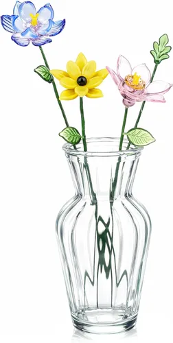 Vista 9 de HunnmingRe 5 piezas de flores de vidrio con jarrón, decoración de flores de mes de nacimiento de mayo, ramo de flores de cumpleaños de vidrio