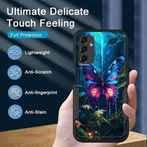 Vista 151 de Funda para Galaxy A14 5G, resistente de doble capa híbrida de policarbonato duro, goma suave, a prueba de golpes, funda protectora resistente