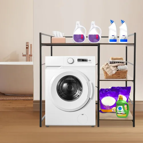 Vista 3 de Soporte apilable para lavadora y secadora con estante de almacenamiento, estantes resistentes para lavadora y secadora para lavandería Negro