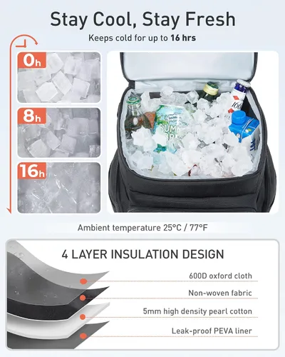 Vista 2 de TOURIT Enfriador de mochila aislante: 30 latas impermeable a prueba de fugas mochila más fresca suave bolsa de viaje playa picnic camping