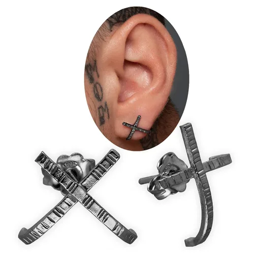 Vista 6 de Handmade stud earrings Gold sterling silver stud earrings for men X earrings men huggie earring studs men black earrings goth jewelry gothic