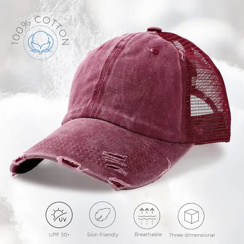 Vista 5 de Lvaiz Gorra de béisbol desgastada para mujer con espalda de malla versátil con agujero para cola de caballo