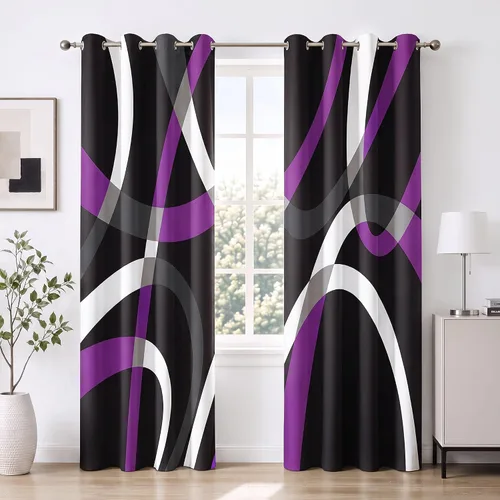 Vista 15 de weesire Cortinas opacas modernas para dormitorio, sala de estar, 2 paneles, 100% opacas, cortinas con patrón circular blanco y negro, cortinas