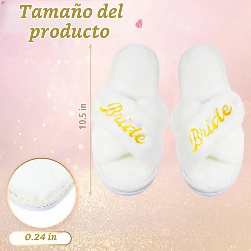 Vista 5 de JenPen 7 pares de pantuflas peludas para damas de honor con banda cruzada Blanco