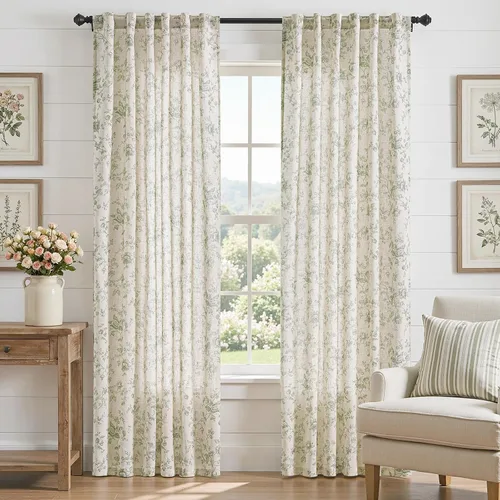 Vista 18 de jinchan Amlie - Cortinas florales de lino de 63 pulgadas de largo para sala de estar, dormitorio, casa de campo, cortinas de decoración de campo