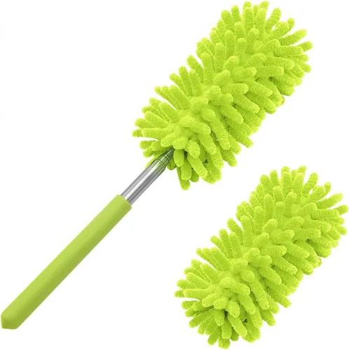 Vista 9 de Plumero de microfibra para limpieza, Tukuos plumeros lavables a mano con 2 piezas de cabezal de microfibra reemplazable, poste extensible, cepillo