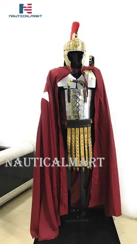 Vista 2 de NauticalMart Armadura de Lorica Segmentata romana con cinturón de cíngulo romano adjunto, capa y casco romano, traje completo funcional de Halloween