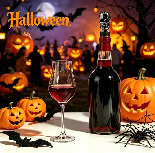 Vista 2 de Tapón de vino con calavera de Homestia, tapón de botella protector de vino, corchos de vino reutilizables para bebidas, protector de vino Negro
