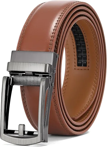 Vista 6 de SENDEFN Cinturón de vestir casual de cuero para hombre de 1 3/8 pulgadas con hebilla de clic ajustable automática con caja de regalo A-negro-71gs