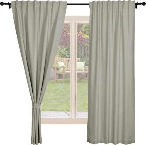Vista 22 de Frelement Cortinas opacas de lino natural, paneles de cortinas con bolsillo para barra y pestaña trasera, para sala de estar, cortinas
