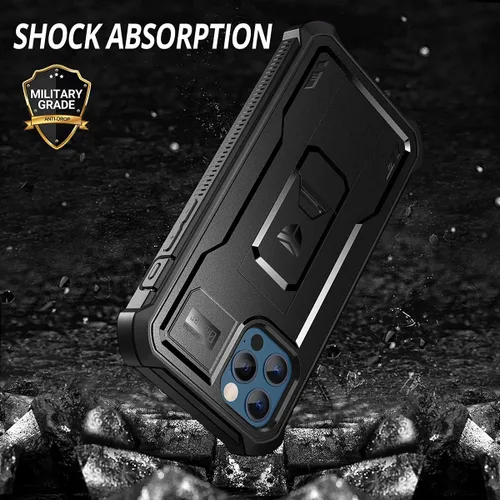 Vista 5 de Dexnor Funda para iPhone 12 y iPhone 12 Pro, [protector de pantalla y soporte integrados] Protección de grado militar resistente a prueba de golpes