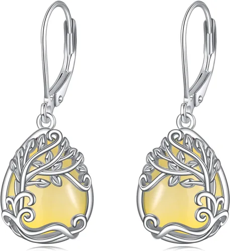 Vista 287 de Aretes colgantes con forma de lágrima de filigrana de piedra lunar de plata de ley 925 con cierre de palanca para mujer, regalos de joyería