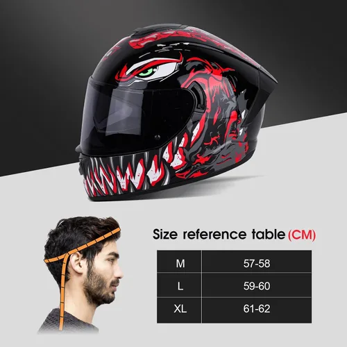 Vista 2 de BSDDP - Casco de motocicleta de cara completa unisex para adultos, aprobado por DOT, para motocicleta, ciclomotor, Street Bike Racing Crash