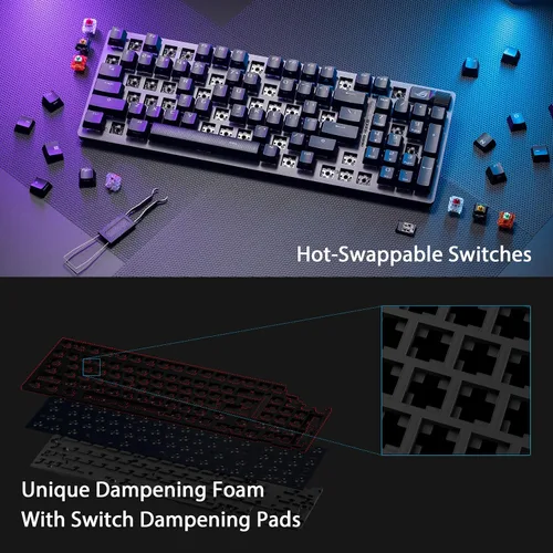 Vista 4 de ASUS ROG Strix Scope II 96 Teclado mecánico inalámbrico para juegos, 96% de tamaño completo, conectividad trimodo, interruptores ROG NX Storm
