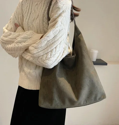 Vista 2 de Bolsos de ante modernos para mujer Bolsos de trabajo Bolsos de ante retro Bolso de mano holgado para viajes Bolso de oficina Bolso universitario 2025