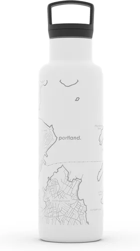 Vista 185 de Well Told Botella de agua aislada con mapa de Washington DC grabado, botella de acero inoxidable grabada (21 onzas, blanco) botella aislada de mapa