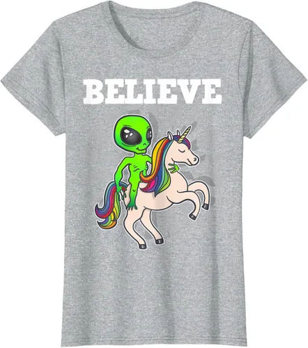Vista 36 de Believe Space Alien Riding Unicorn - Camiseta de regalo divertida, Negro, S