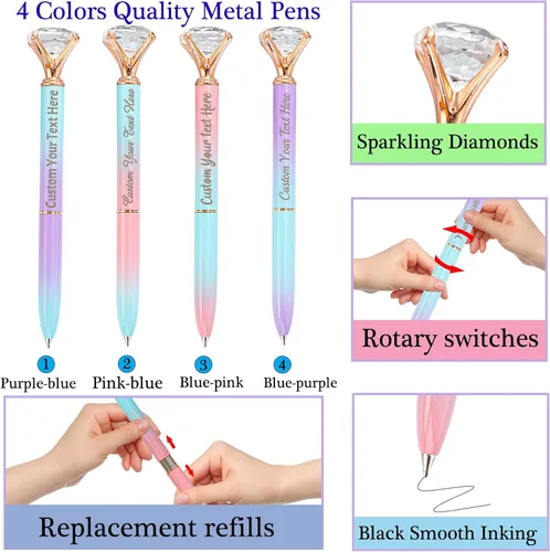 Vista 3 de Qingxily Hasta 300 bolígrafos de diamante, bolígrafos personalizados con nombre y texto grabado, bolígrafo de metal de cristal personalizado a