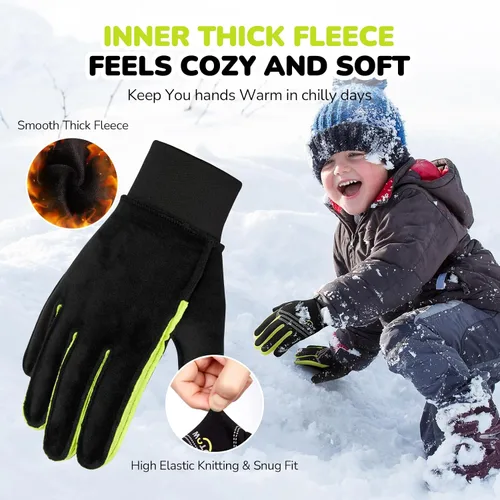 Vista 2 de Guantes de ciclismo cálidos de invierno para niños, guantes para pantalla táctil para clima frío para niños, montar en bicicleta y fútbol con agarre