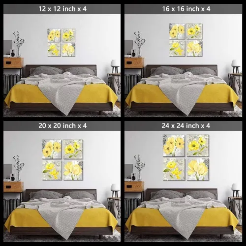 Vista 35 de Wall HDQ Arte de pared de flores para baño, dormitorio, sala de estar, decoración de pared azul y naranja, pintura floral, lienzo impreso, imagen