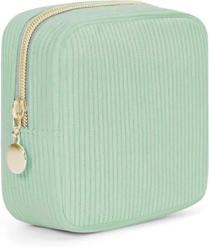 Vista 9 de Wandering Nature Pequeña bolsa de maquillaje para bolso, bolsa de cosméticos con cremallera para mujer, bolsa de viaje de cuero vegano ecológico