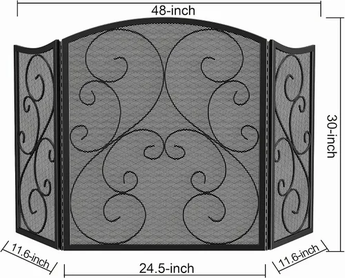 Vista 4 de Pantalla para chimenea Fire Beauty de 3 paneles, hierro forjado de metal, 121,9 cm (L) x 76,2 cm (H), cubierta protectora contra chispas (negro)