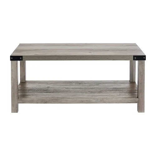 Vista 4 de ROCKPOINT Muebles estilo granero estilo granja rectangular acento mesa de centro, gris lavado