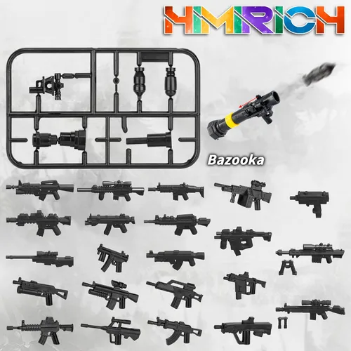 Vista 3 de Paquete de armas militares, bloques de construcción para figuras de soldado, kit de equipo del ejército, piezas y accesorios de piezas compatibles