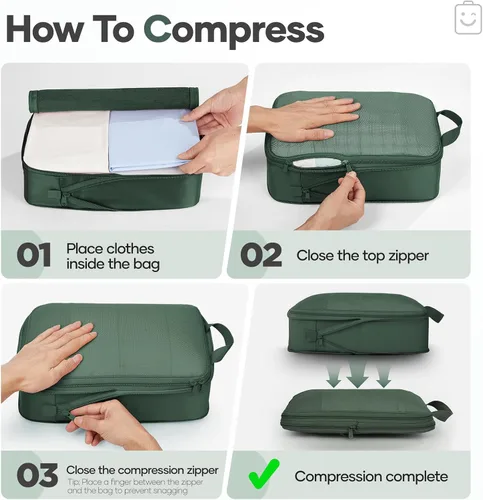 Vista 3 de Veken Juego de 11 cubos de compresión para artículos esenciales de viaje, bolsas organizadoras compresibles expandibles grandes para ropa, bolsas