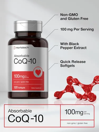 Vista 4 de Horbäach Cápsulas blandas CoQ10 de 100 mg 120 unidades Suplemento sin OMG y sin gluten