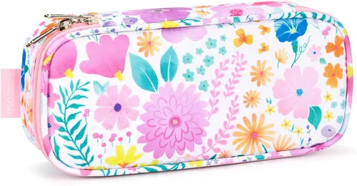 Vista 10 de Lapicera para niñas, estuche con divisiones múltiples para lápices, diseño de fresas color rojo