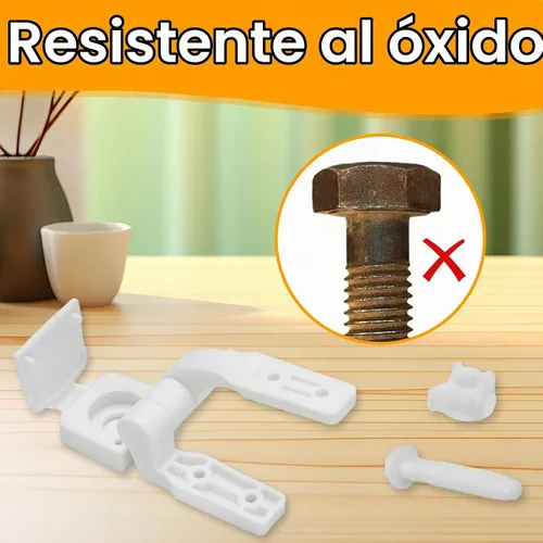Vista 7 de Reemplazo de bisagra de asiento de inodoro de plástico blanco con pernos, tornillos y tuercas, accesorios universales para soporte de asiento