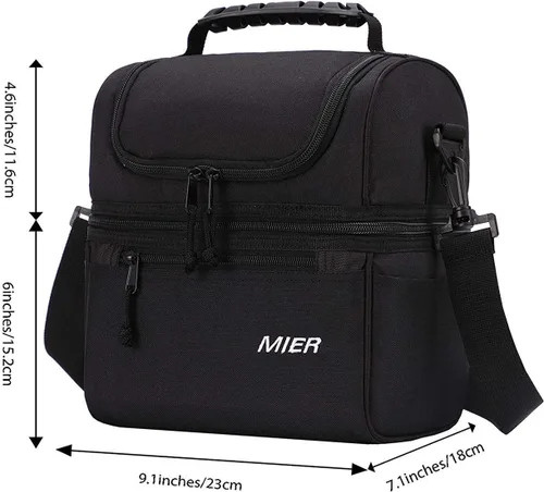 Vista 5 de MIER Lonchera para adultos, bolsa de almuerzo aislada, bolsa grande para mujeres, enfriador de doble cubierta, camuflaje (grande) y negro (mediano)