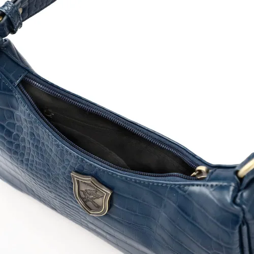 Vista 6 de Bolso de mano Ravenclaw Croco de Harry Potter con insignia de metal Azul Patchwork L