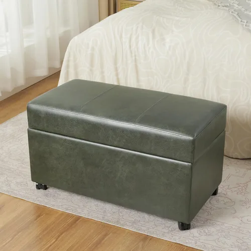 Vista 11 de Joveco Banco Otomán de Almacenamiento de Cuero de 24", Taburete de Reposapiés Rectangular para Sala de Estar, Dormitorio, Entrada, Mesa de Café