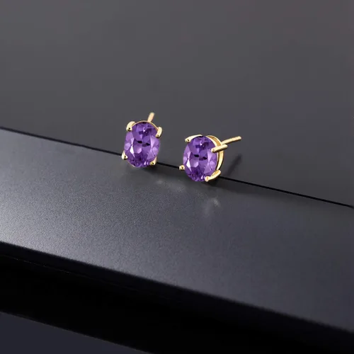 Vista 258 de Gem Stone King Aretes de oro de 14 quilates con piedra natal ovalada de 0.315 x 0.236 in Aretes de oro para mujer