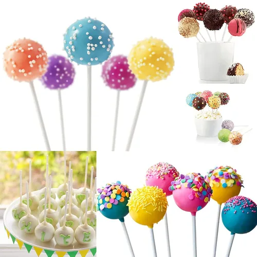 Vista 3 de Kit para hacer pasteles de 6 pulgadas, 100 palitos para tartas, 100 bolsas para tartas y 100 lazos multicolores, 300 paquetes de herramientas