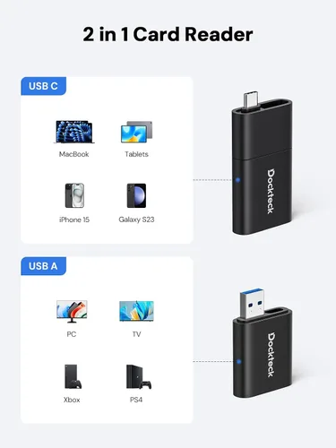 Vista 6 de Lector de Tarjetas SD, Adaptador de Tarjeta Micro SD a USB 3.0 de Dockteck, Lector de Tarjetas de Memoria SD de 5G, Adaptador USB A - C, Lector