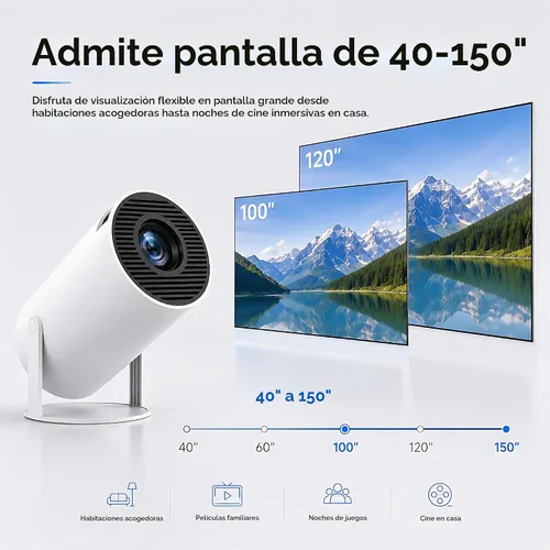 Vista 6 de Mini proyector HY300 Pro, proyector portátil Android 13 con WiFi y Bluetooth, compatible con video 4K, Keystone automático, rotación de 180°