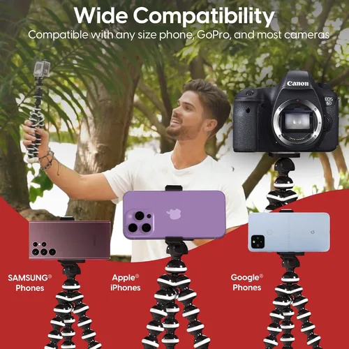 Vista 3 de TALK WORKS Trípode flexible para iPhone, Android, cámara, patas flexibles, soporte ajustable con mini control remoto inalámbrico para selfies