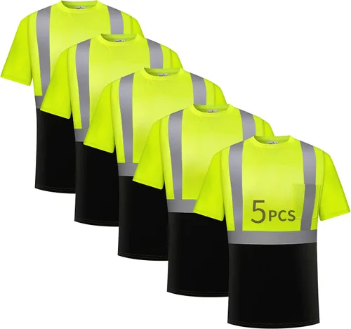 Vista 9 de Hi Vis - Camisetas de seguridad para hombre, reflectantes, de alta visibilidad, manga corta y larga, con bolsillo, paquete de 3 y 5