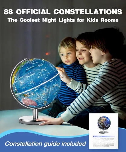 Vista 4 de Globo del mundo iluminado de 8 pulgadas con luz nocturna de constelación, globo educativo iluminado para niños y adultos, globos de aprendizaje