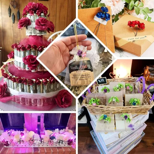Vista 5 de Efavormart - 144 mini rosas de flores doradas de papel para decoración de ramos de boda