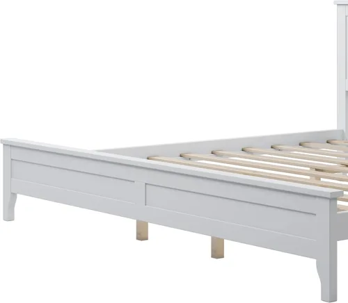 Vista 7 de Cama de plataforma tamaño King, marco de cama moderno de madera maciza, no necesita somier, color blanco