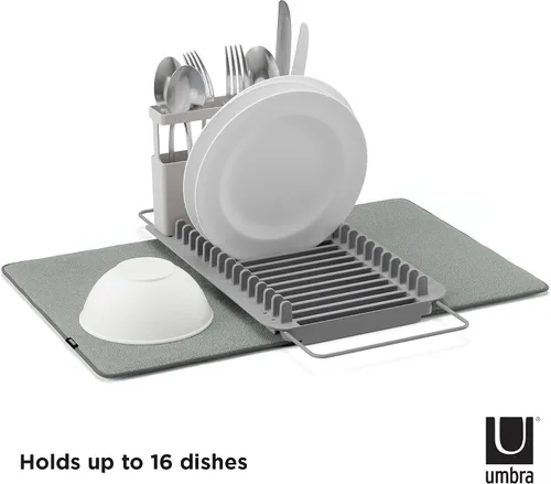 Vista 8 de Umbra Udry Dish Drying Rack, Over Sink Foldable, 16 Slots, Dark Grey